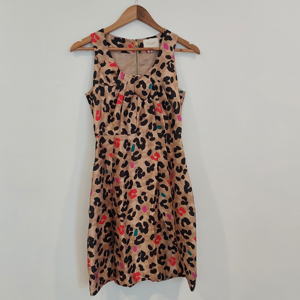 Kate Spade Bette Cheetah Print Bow Neckline Fit and Flare Dress